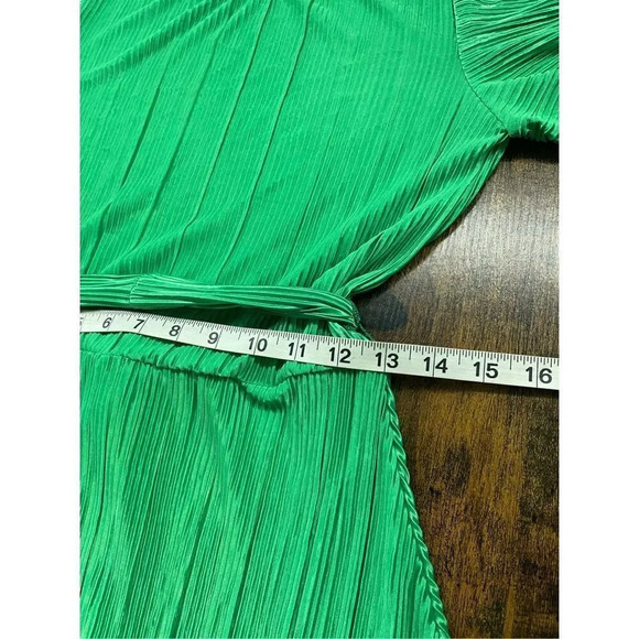 DKNY Belted Plissé-satin Dress - Green- Sz 10 - Picture 12 of 13